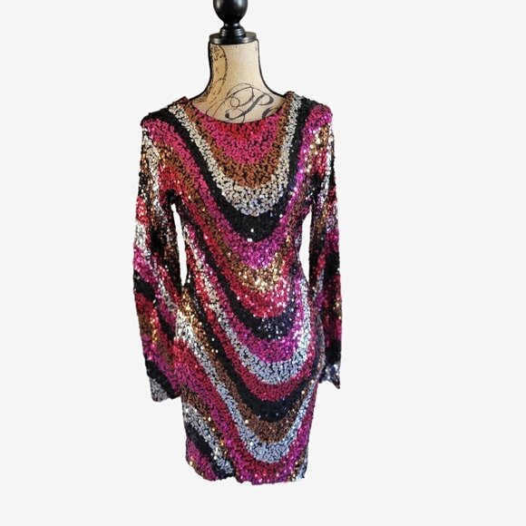 B. Darlin Sequin  Long Sleeve Backless Dress Junior  Size L - Picture 6 of 9